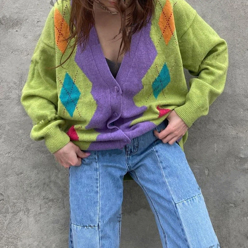 1960s Groovy Colors Argyle Cardigan - Image 2