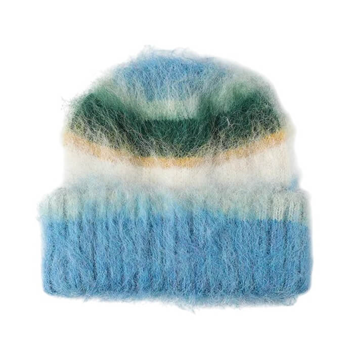 90s Fuzzy Striped Knit Beanie - Image 2