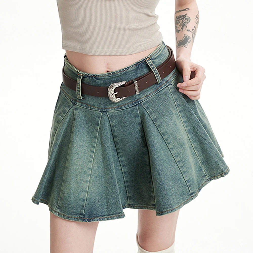90s Grunge Pleated Denim Mini Skirt - Image 5