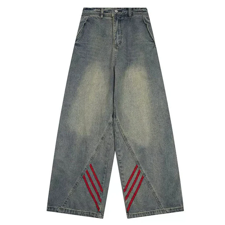 90s Style Wide Red Stripe Jeans - Image 2