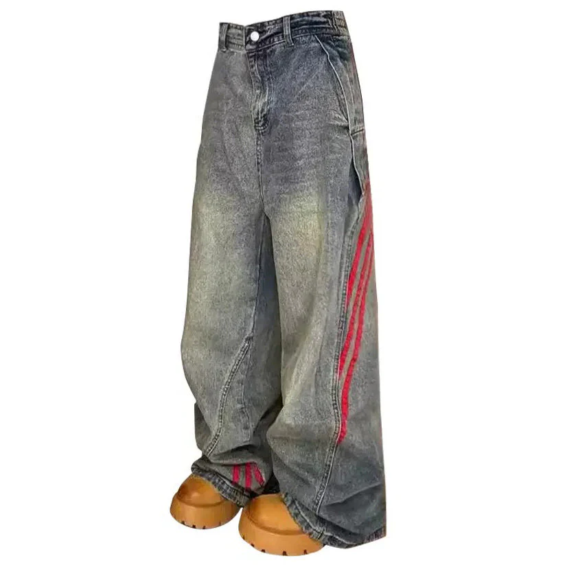 90s Style Wide Red Stripe Jeans - Image 6