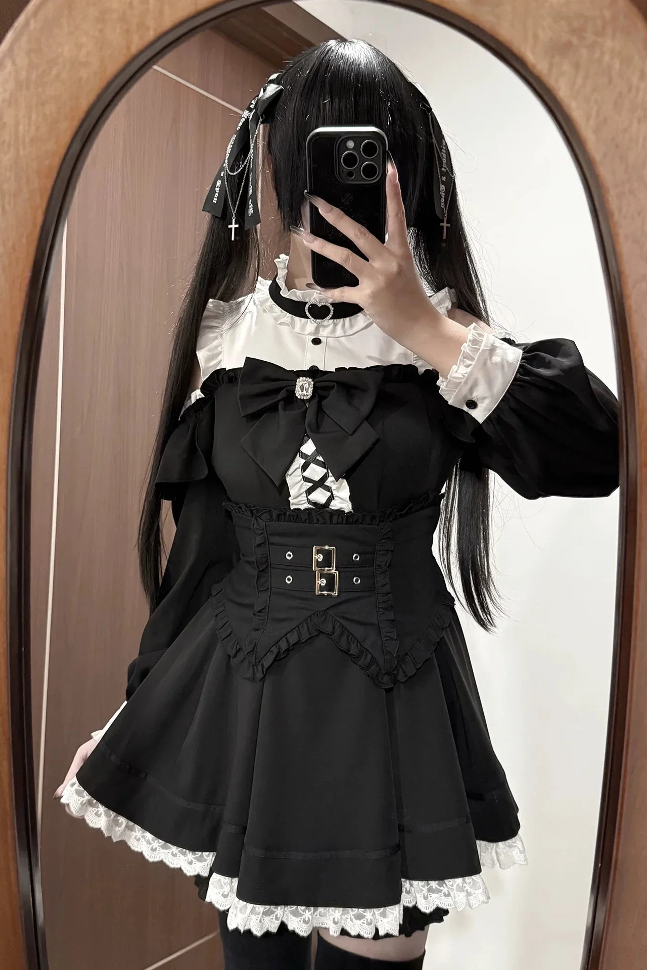 Lace Off-Shoulder Dress + Inner Pants + Corset