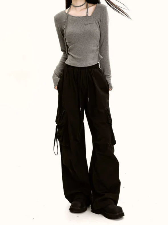 Acubi Aesthetic Strap Long-sleeved Top - Image 2