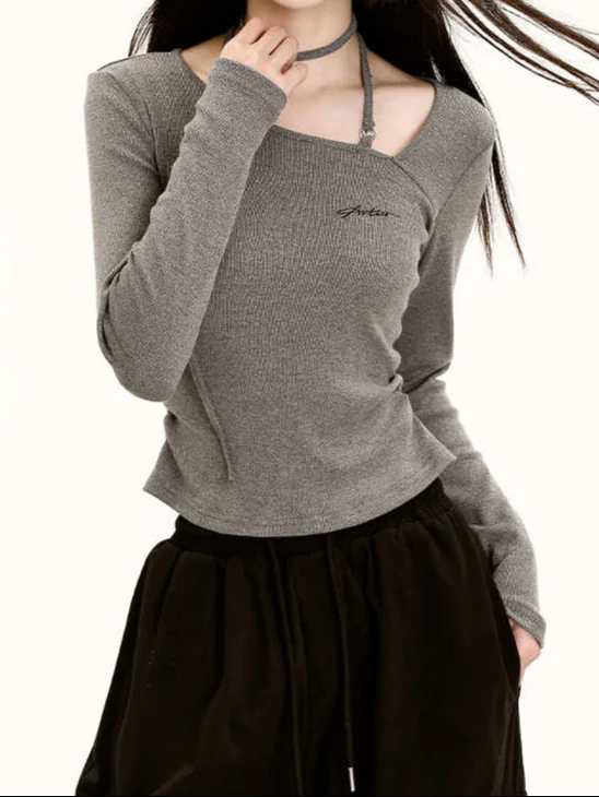 Acubi Aesthetic Strap Long-sleeved Top - Image 3