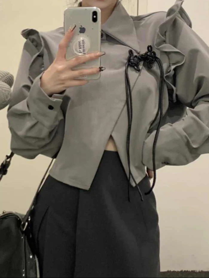Acubi Irregular Ruffled Long-sleeved Shirt - Image 3