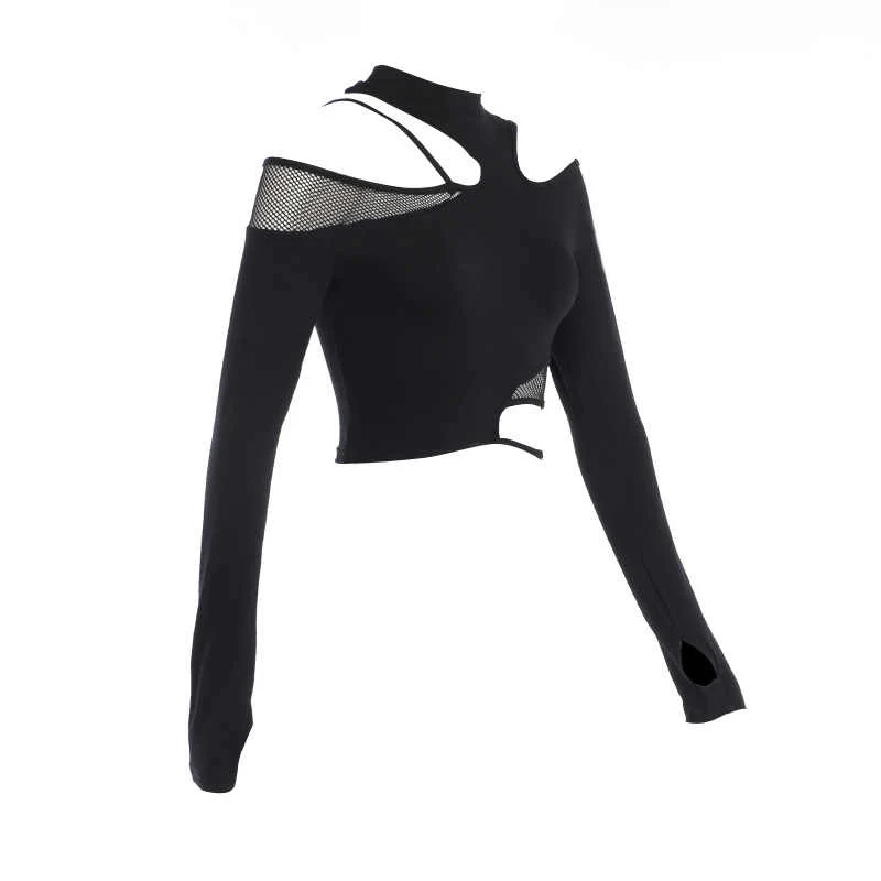Acubi Mesh Hollow Irregular Long-sleeved Top - Image 2