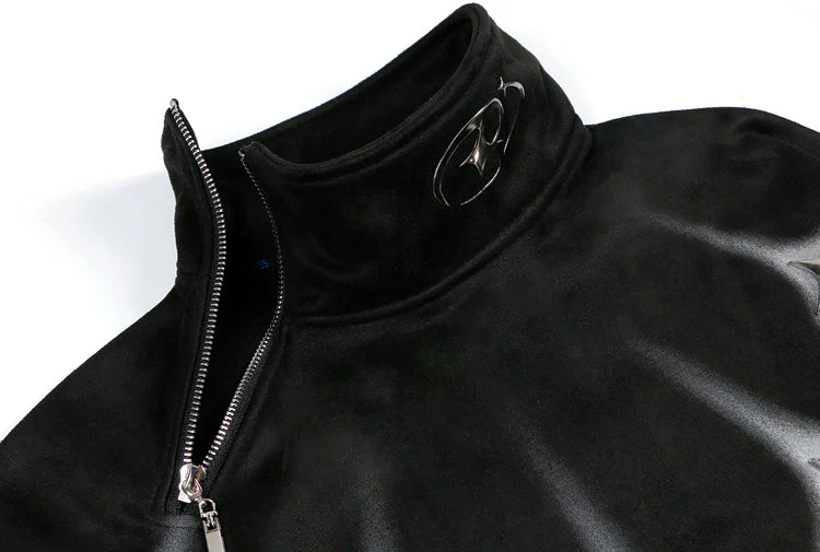 Acubi Metal Star Suede Stand-up Collar Sweatshirt - Image 3