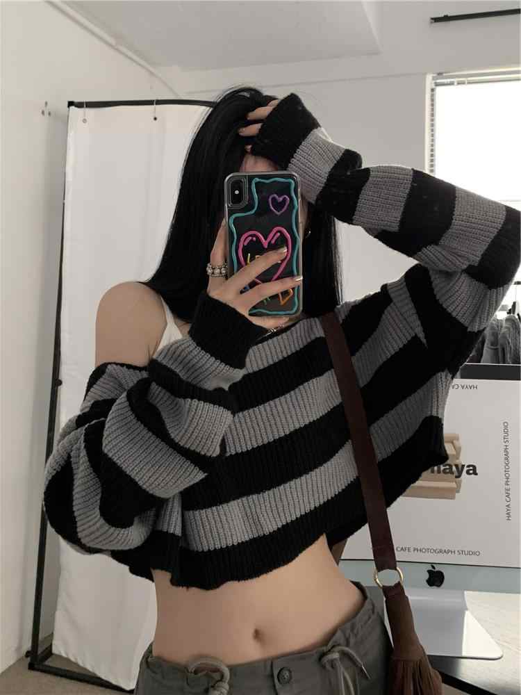Acubi Off-shoulder Striped Sweater - Image 4