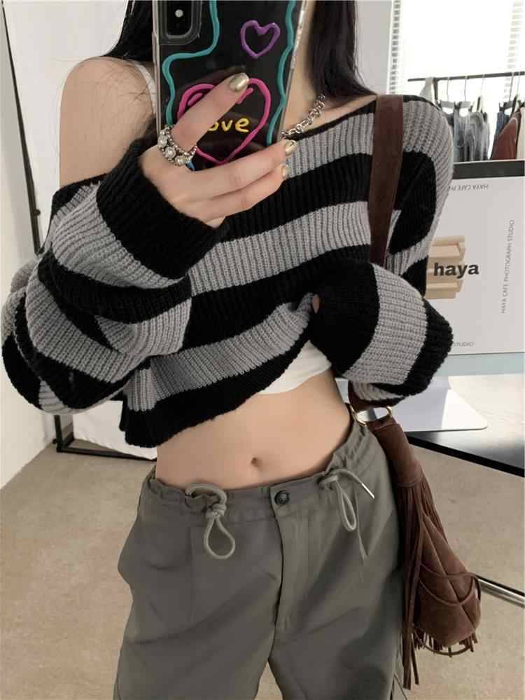 Acubi Off-shoulder Striped Sweater - Image 5