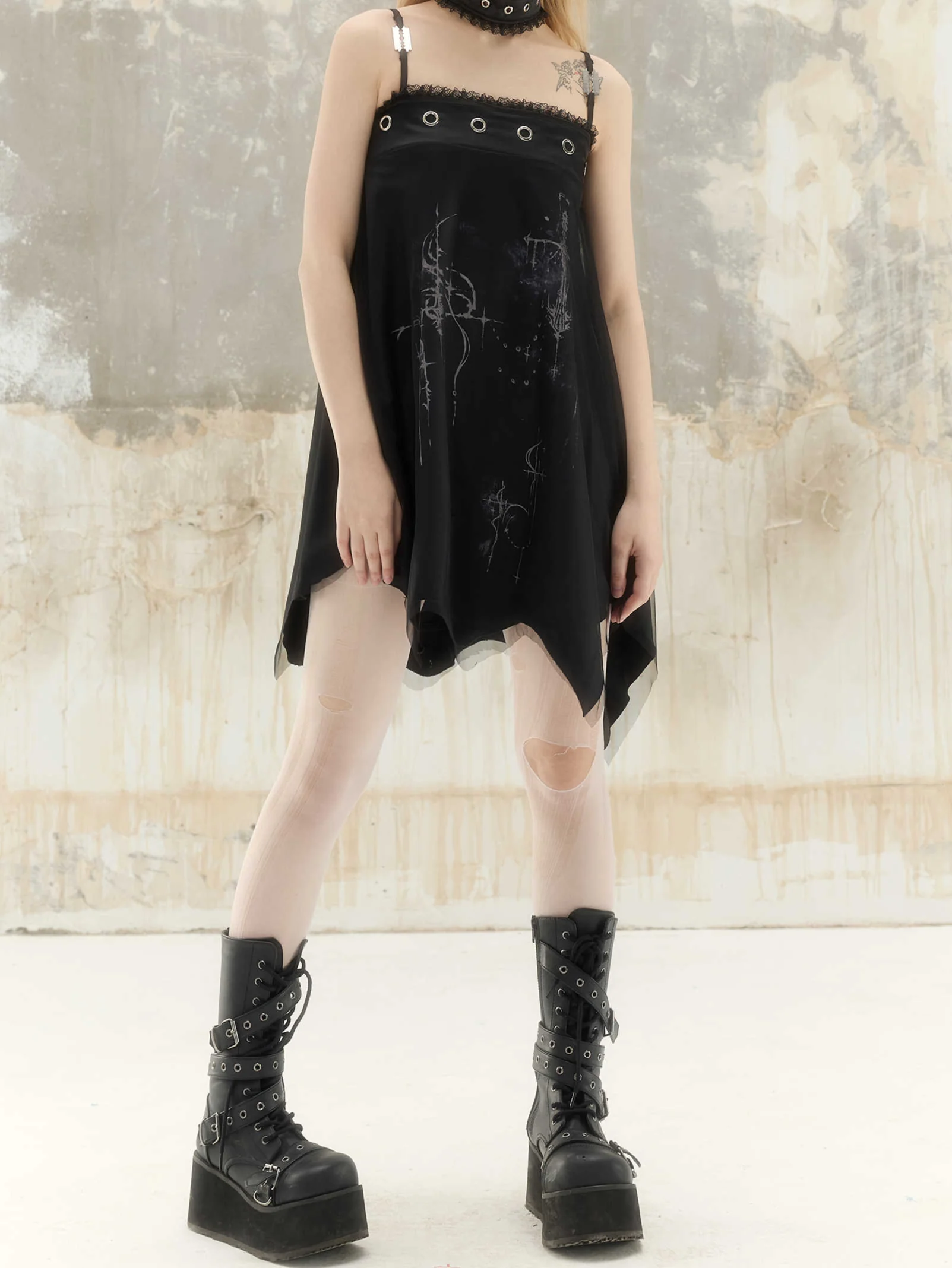 Acubi Punk Satin Irregular Suspender Dress - Image 2