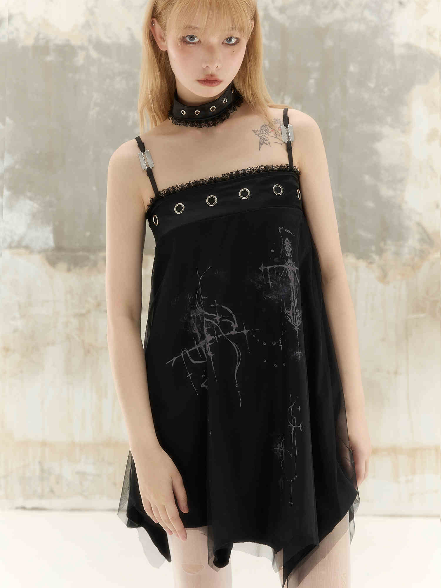 Acubi Punk Satin Irregular Suspender Dress - Image 5