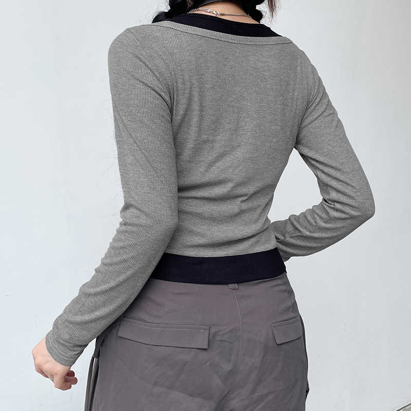 Acubi Retro Fake Two-piece Long-sleeved Top - Image 4