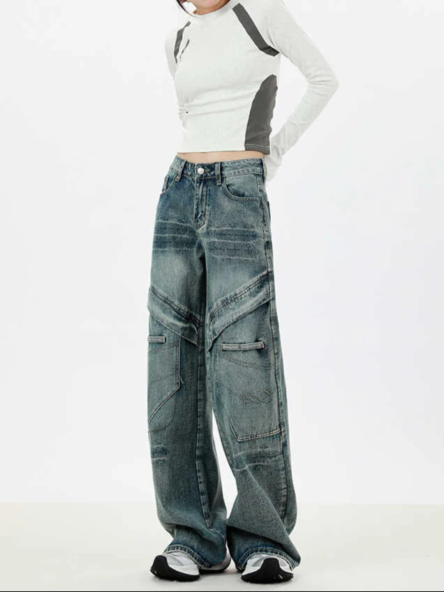 Acubi Street Splicing Straight Jeans - Image 2