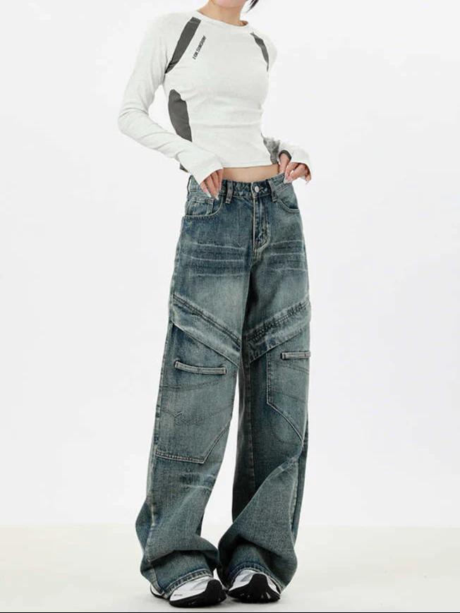 Acubi Street Splicing Straight Jeans - Image 3