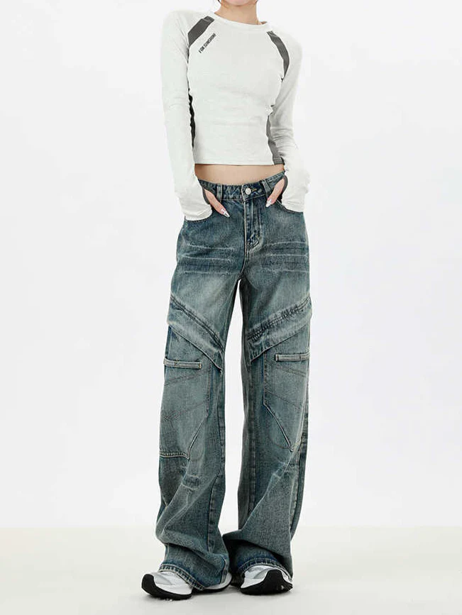 Acubi Street Splicing Straight Jeans - Image 4
