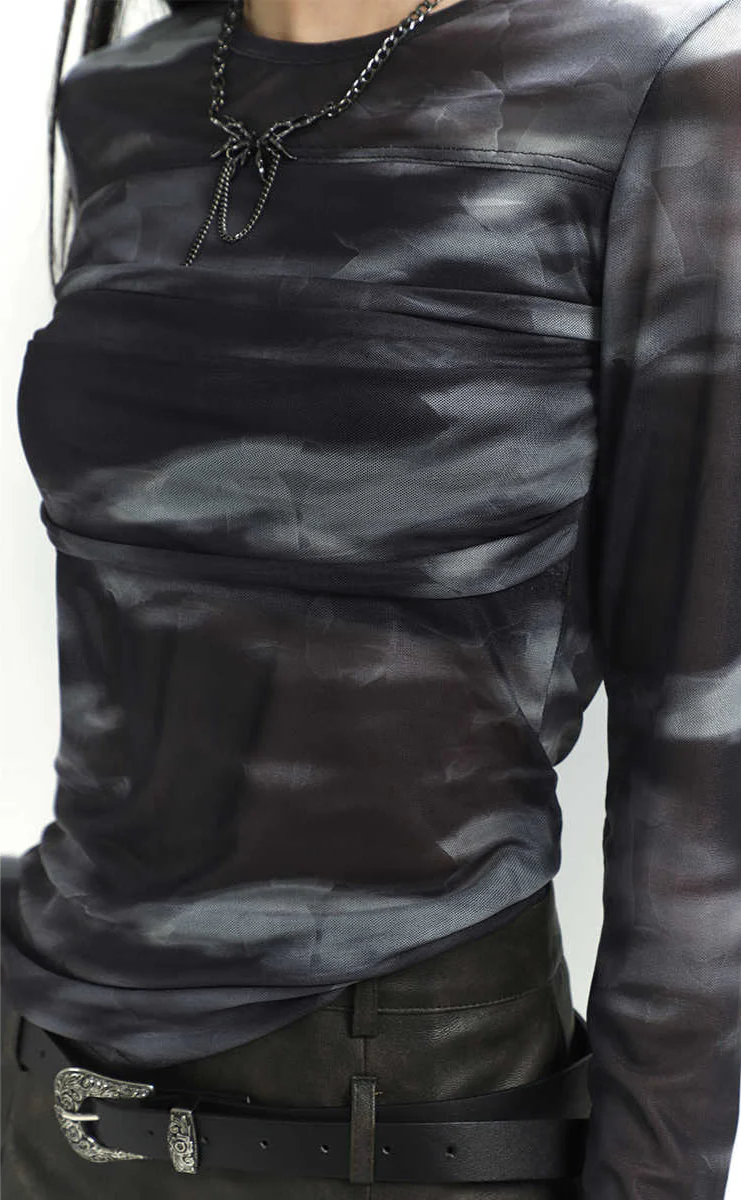 Acubi Tie-dyed Mesh Long-sleeved Top - Image 2