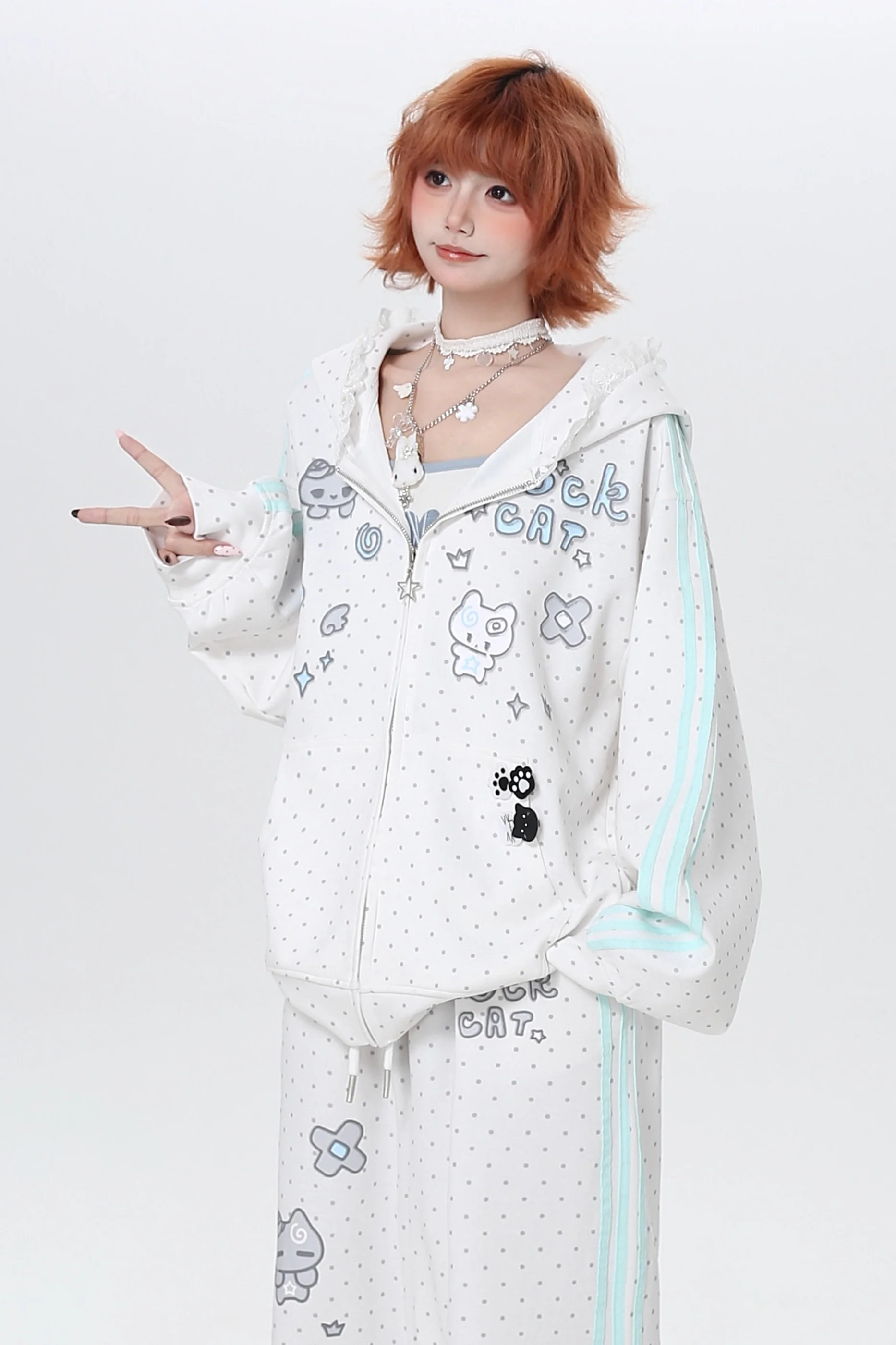 Polka Dot Loose Fit Hoodie Jacket - Image 10