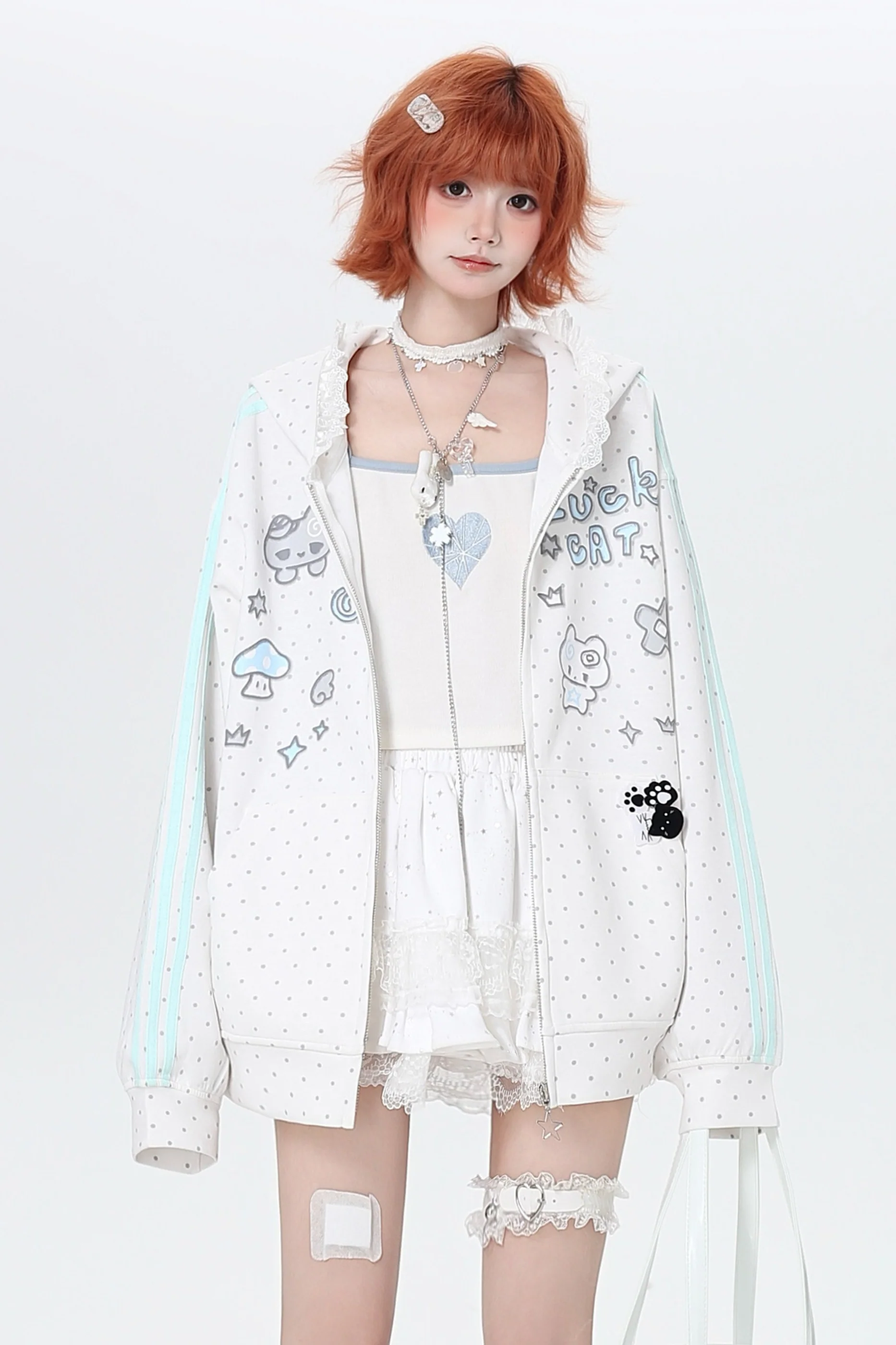 Polka Dot Loose Fit Hoodie Jacket - Image 4