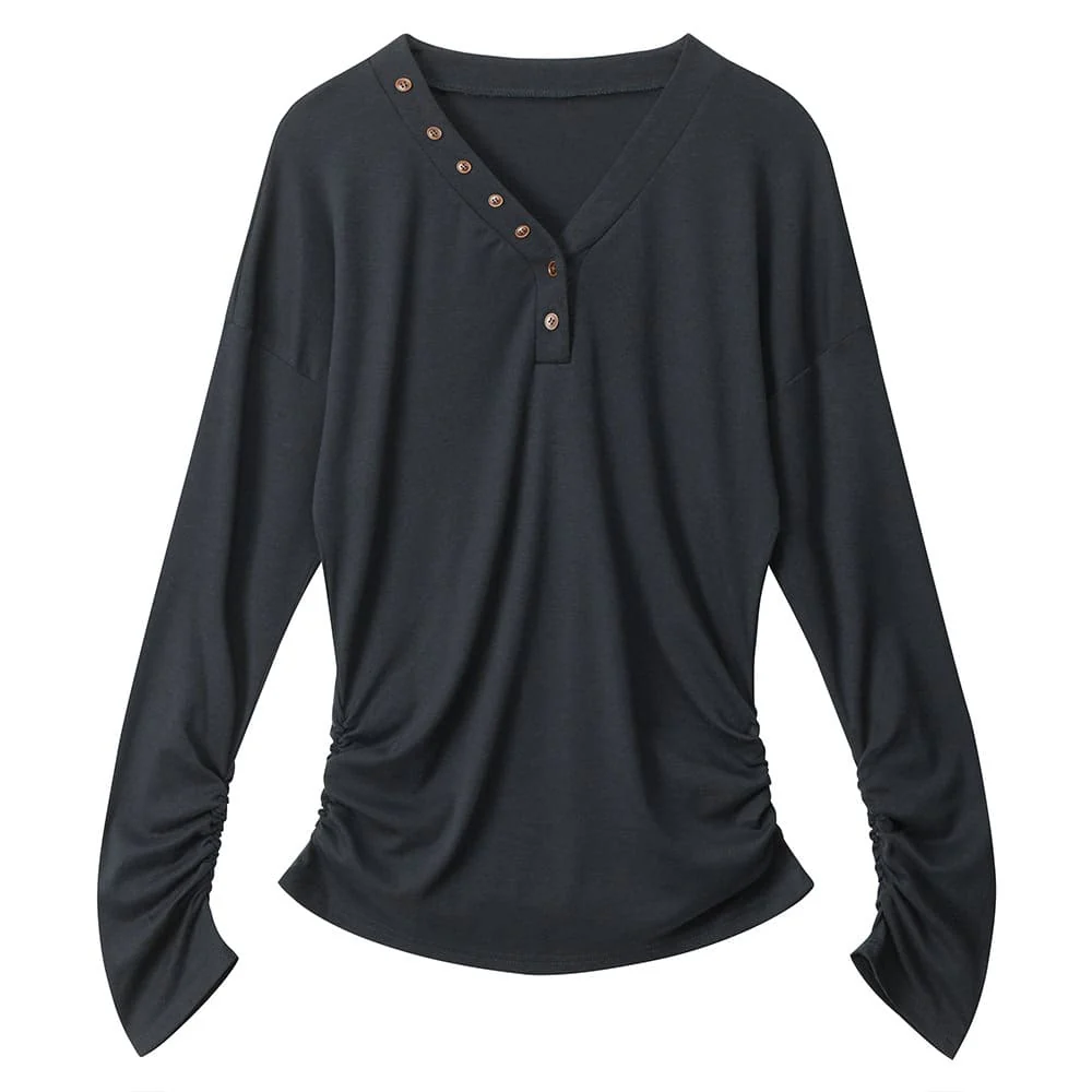 Aesthetic Loose Fit Button V-Neck Top - Image 4