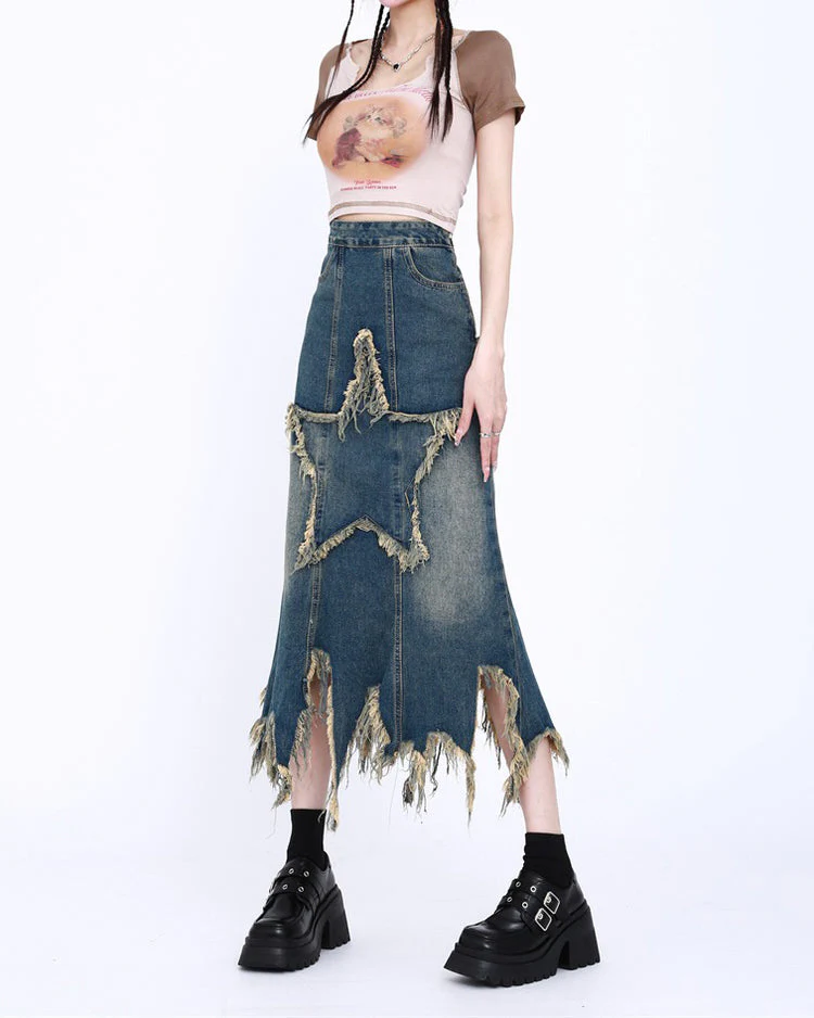 Aesthetic Star Long Denim Skirt - Image 2
