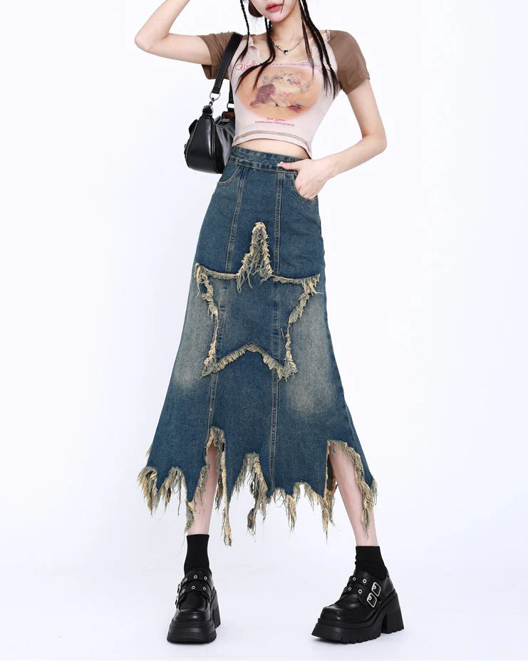 Aesthetic Star Long Denim Skirt - Image 5
