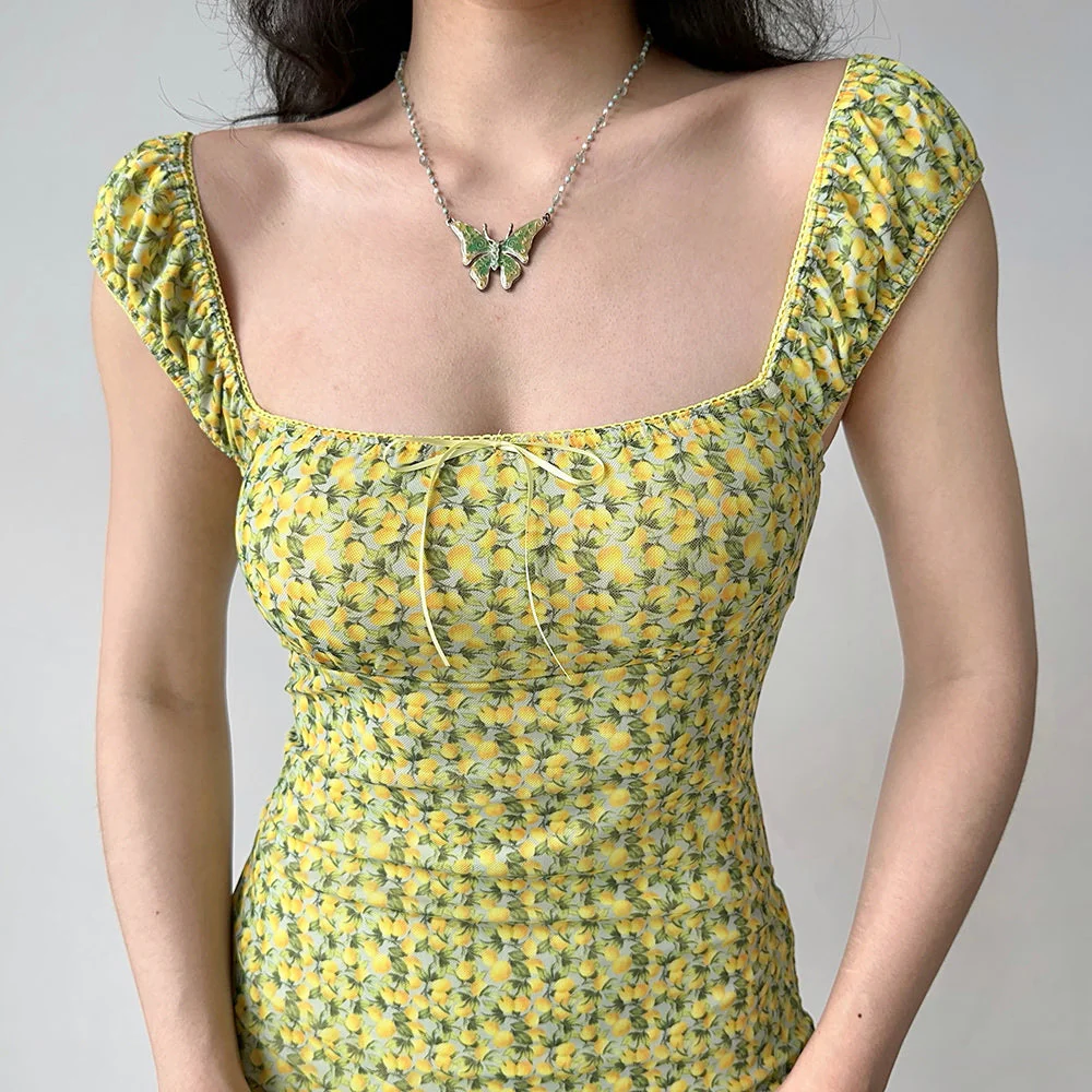 Amalfi Lemon Ruched Mini Dress - Image 4