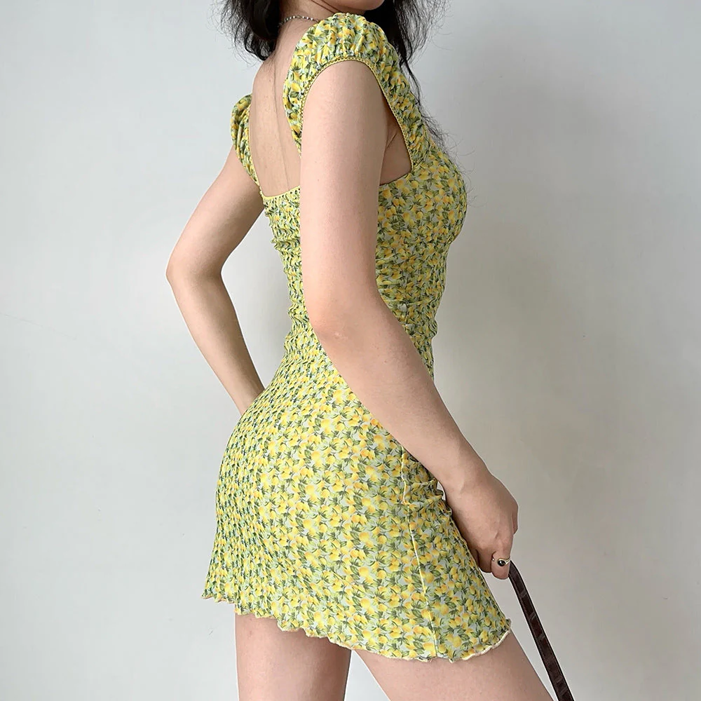 Amalfi Lemon Ruched Mini Dress - Image 5