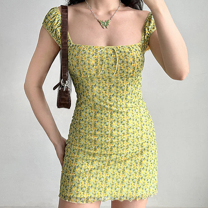 Amalfi Lemon Ruched Mini Dress - Image 6