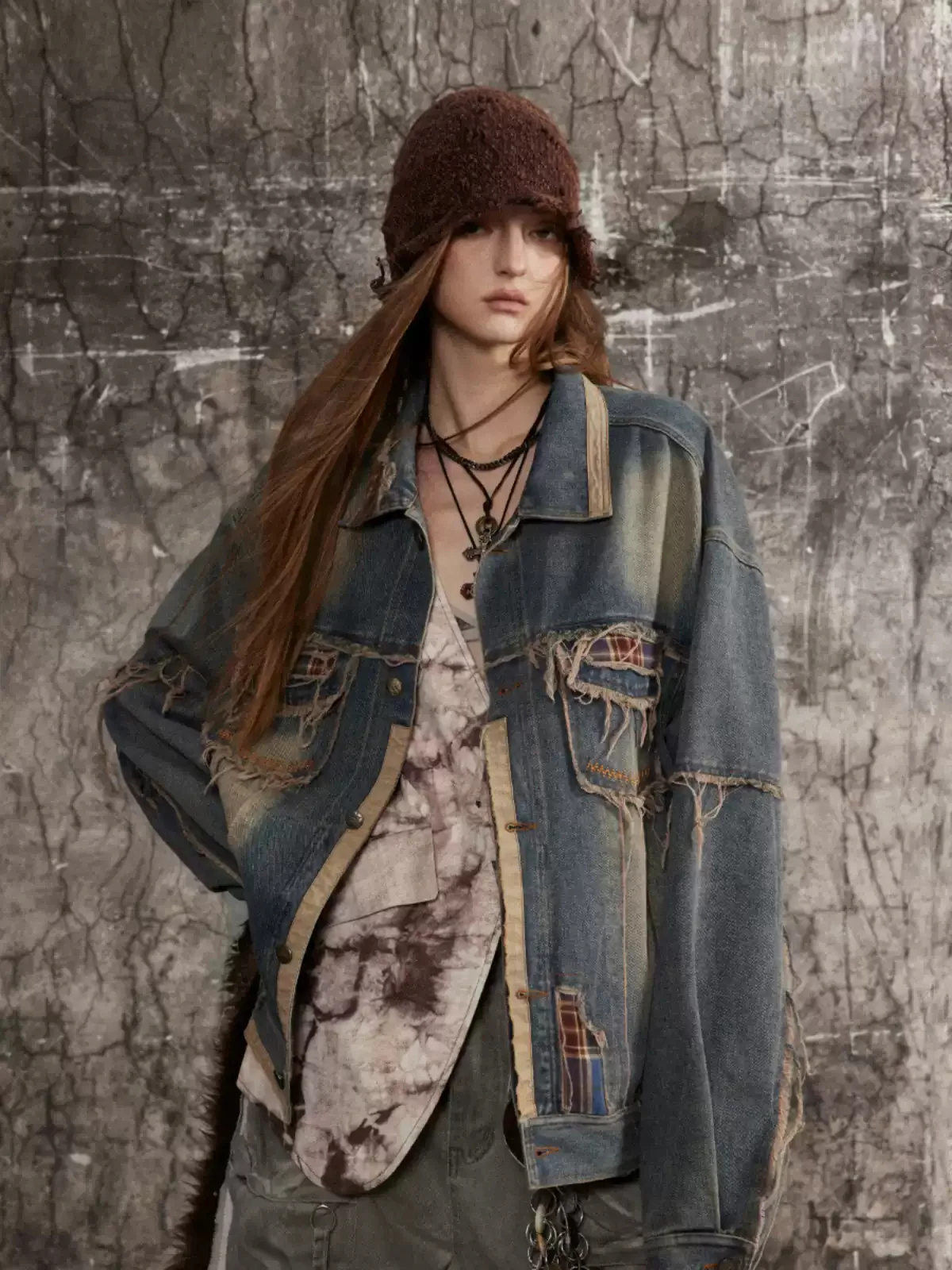 American high street distressed raw edge silhouette denim jacket - Image 2