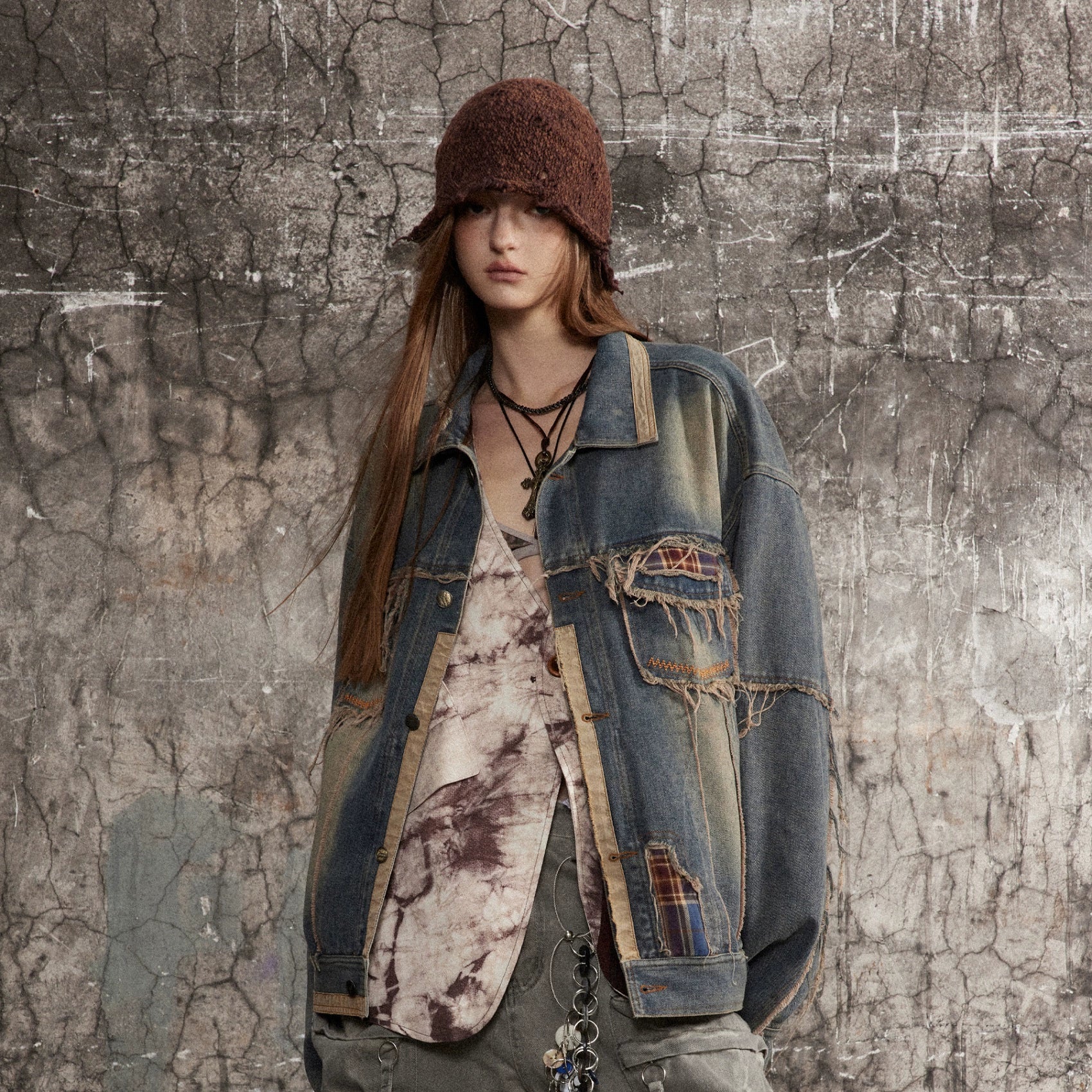 American high street distressed raw edge silhouette denim jacket - Image 4