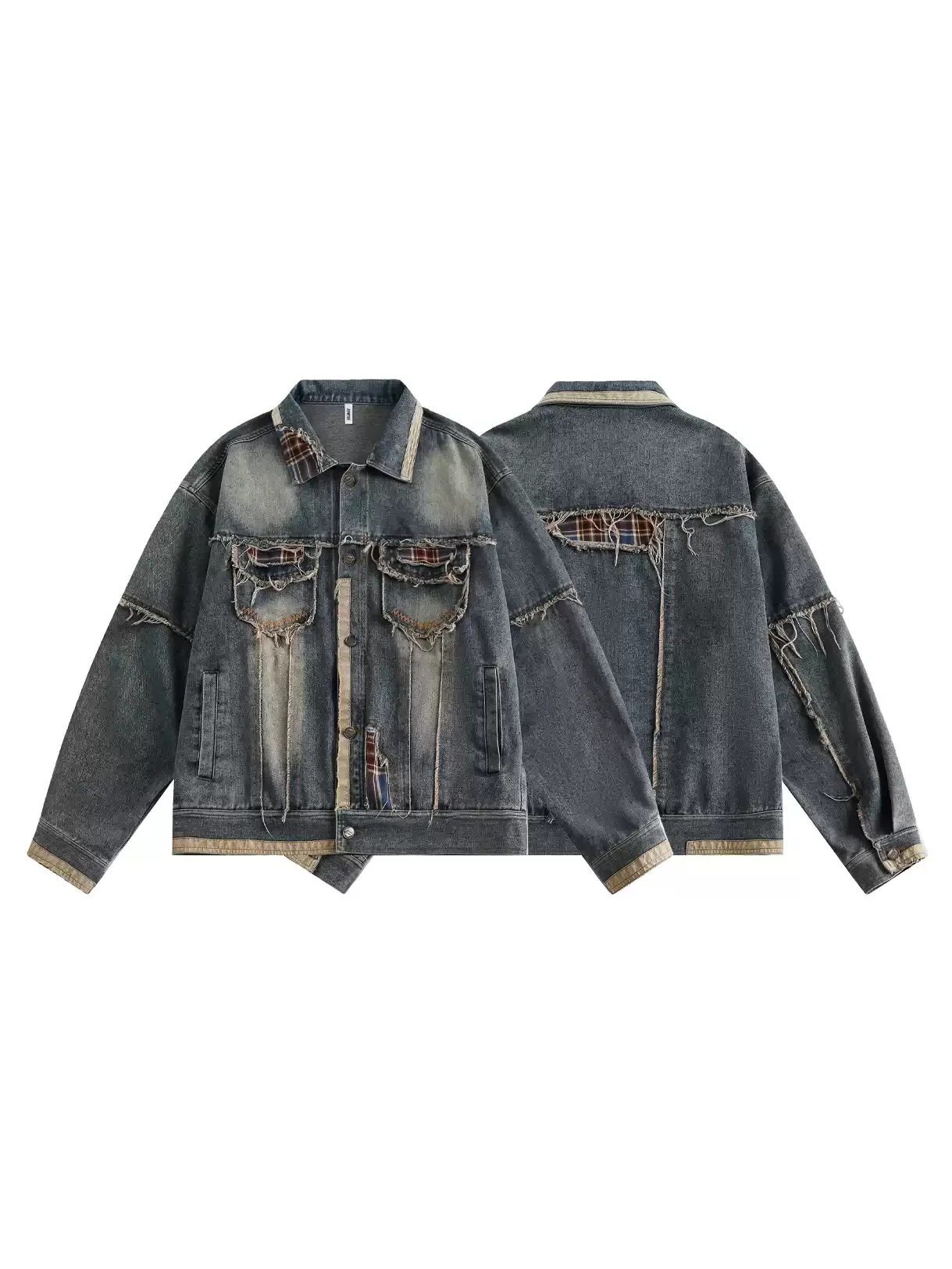 American high street distressed raw edge silhouette denim jacket - Image 5
