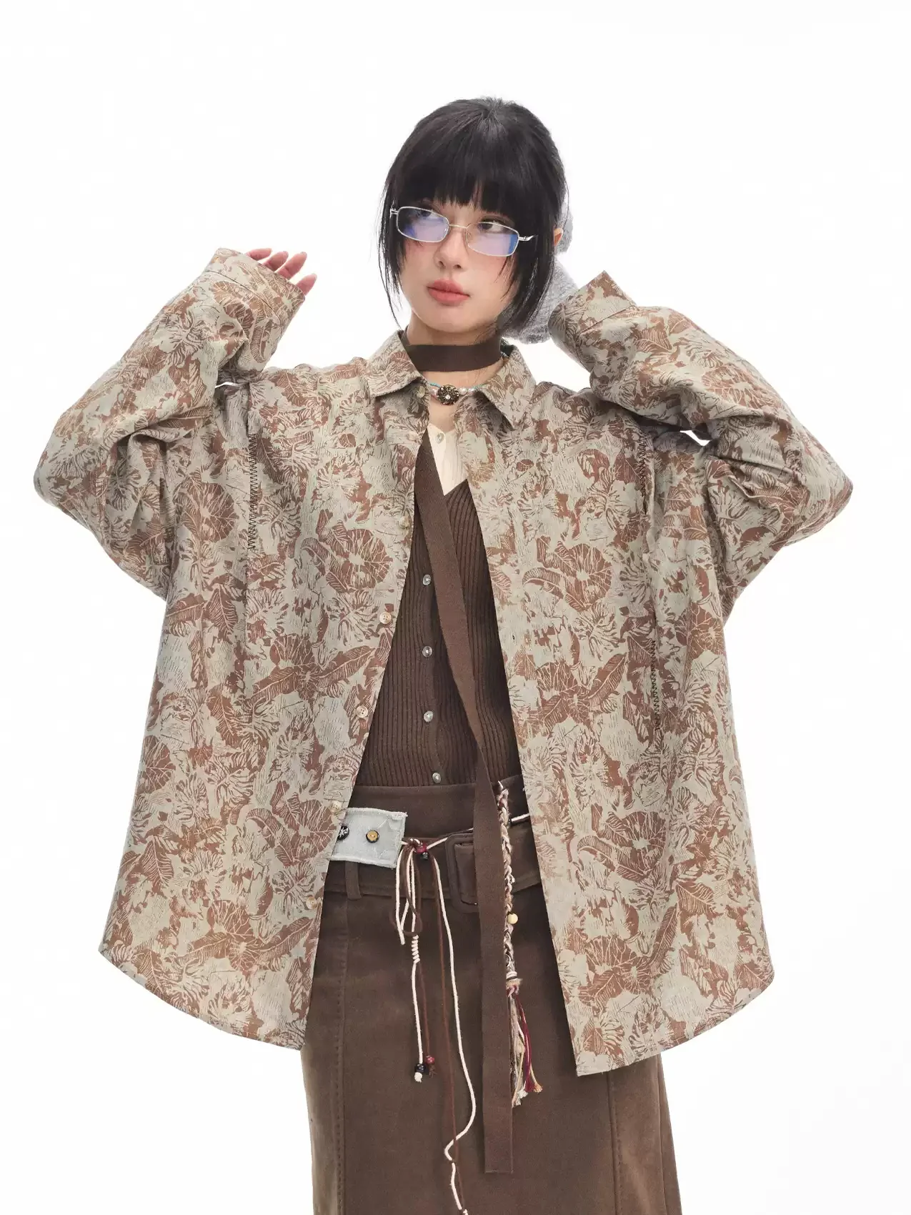American niche design floral print long-sleeved shirt - Image 2