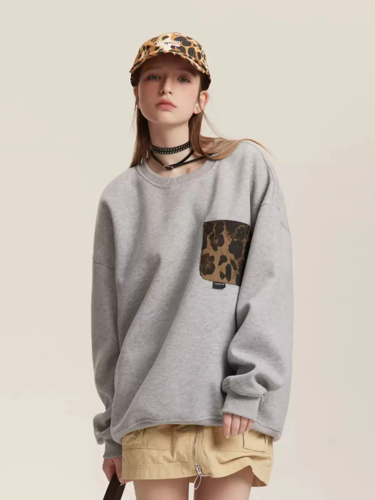 American retro all-match leopard print pocket sweatshirt - Image 2