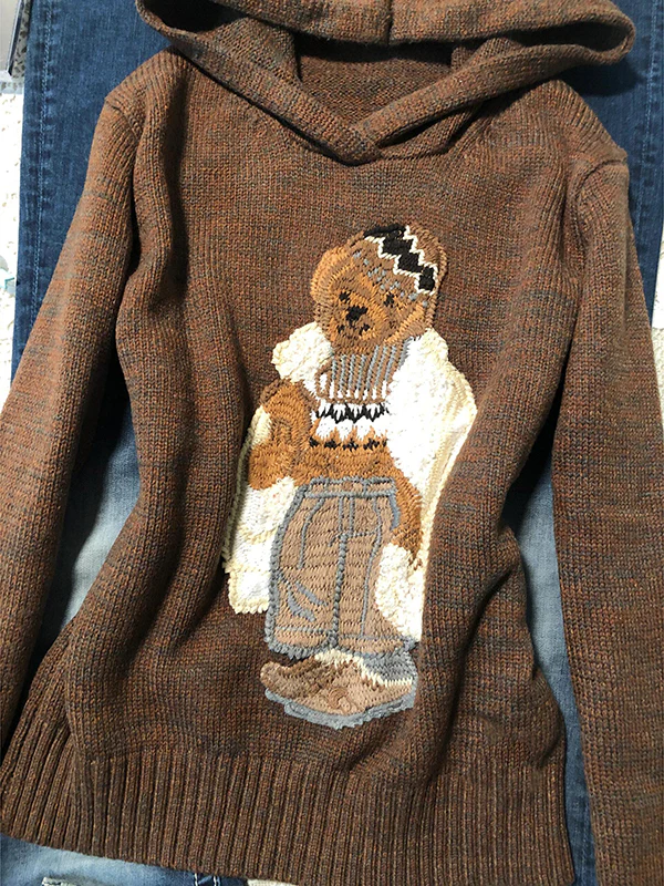 American retro brown bear embroidered hooded sweater - Image 5