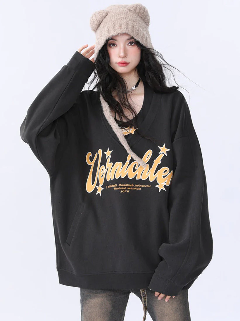 American Retro Casual Loose Two Piece Letter Print Sweatshirt - Image 7