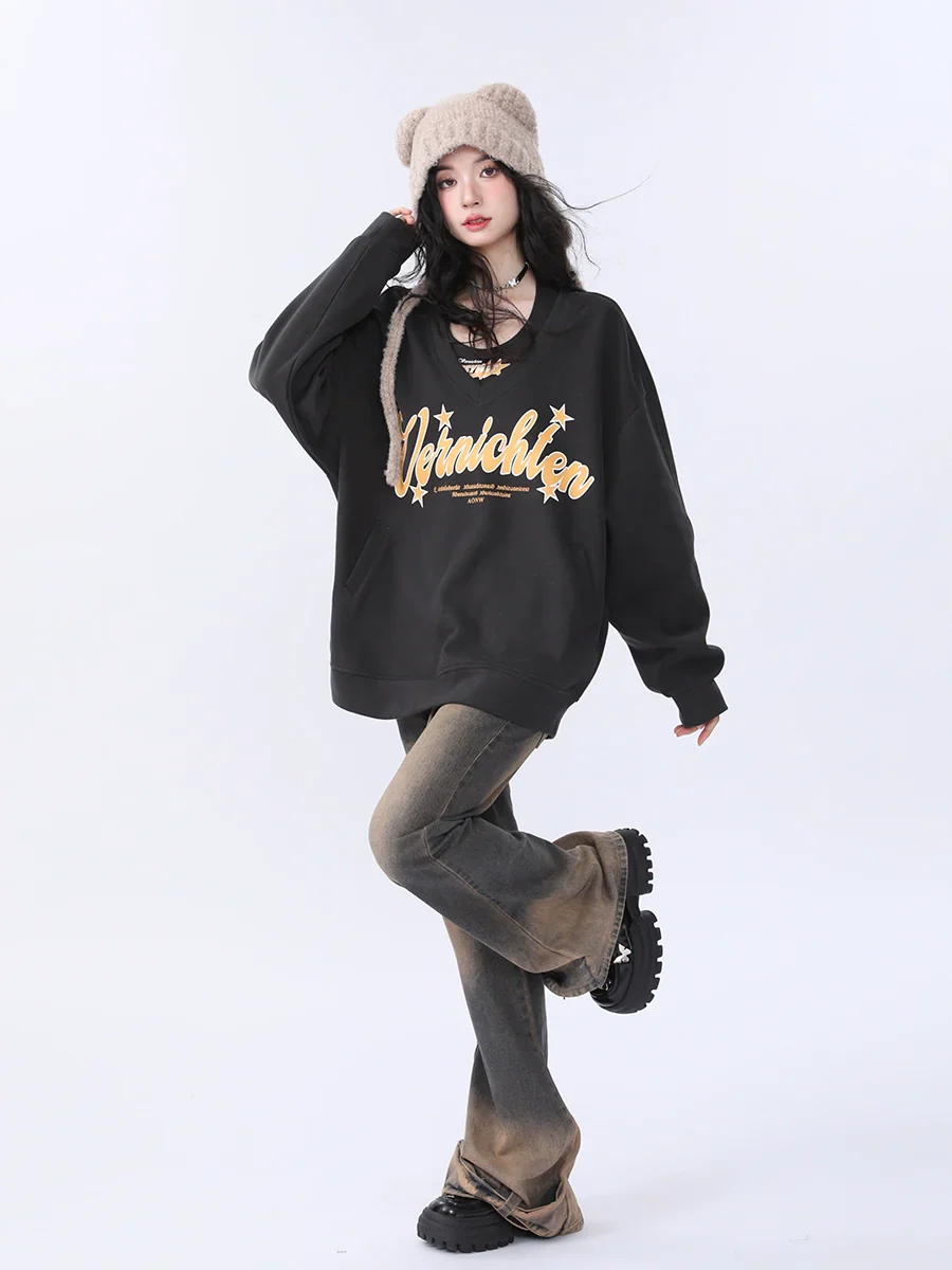 American Retro Casual Loose Two Piece Letter Print Sweatshirt - Image 8