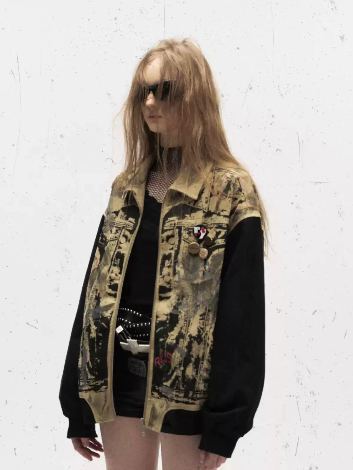 American retro distressed worn graffiti splicing jacket - Image 2