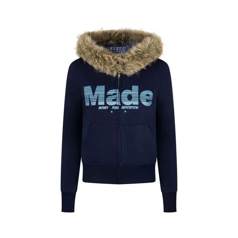 American retro fur collar hooded sweatshirt - Image 7