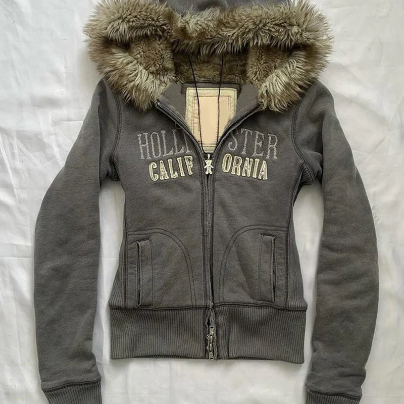American retro gray printed jacket