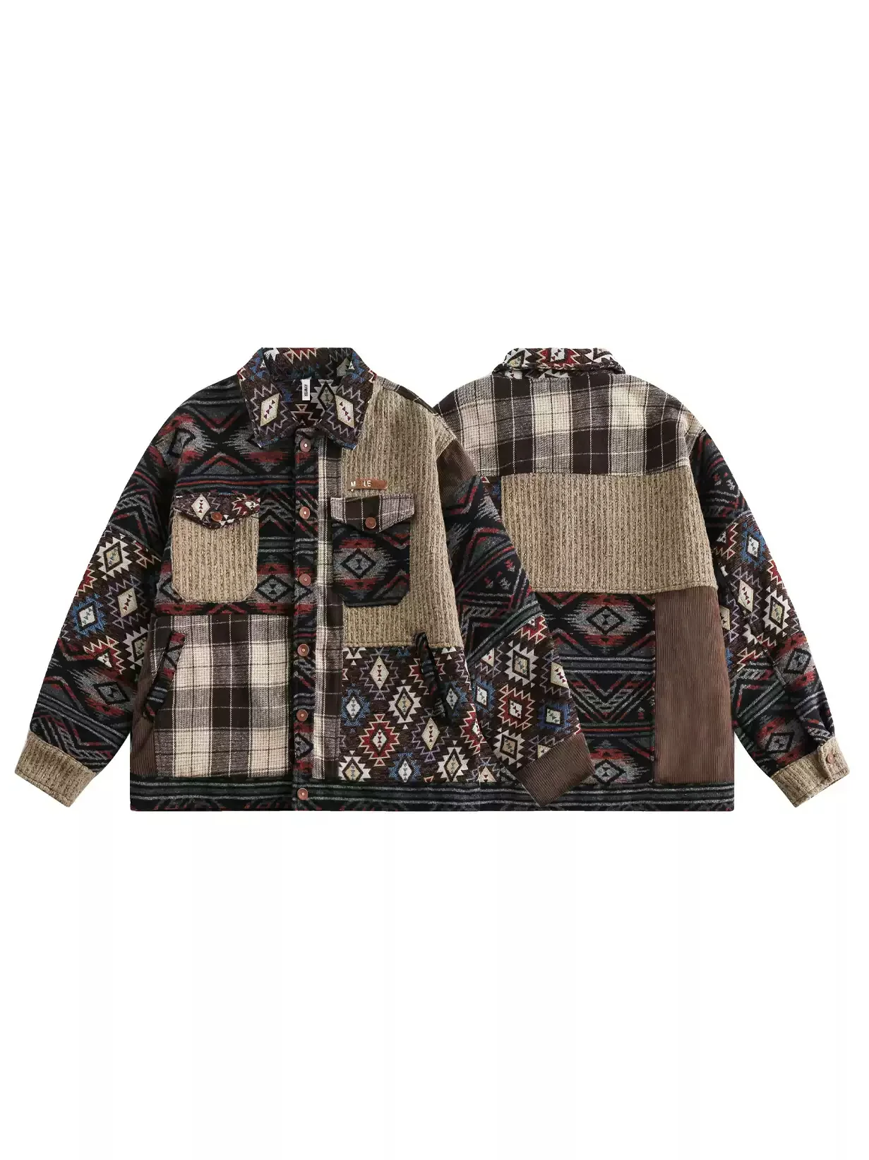 American retro multi-material stitching contrasting lapel jacket - Image 4