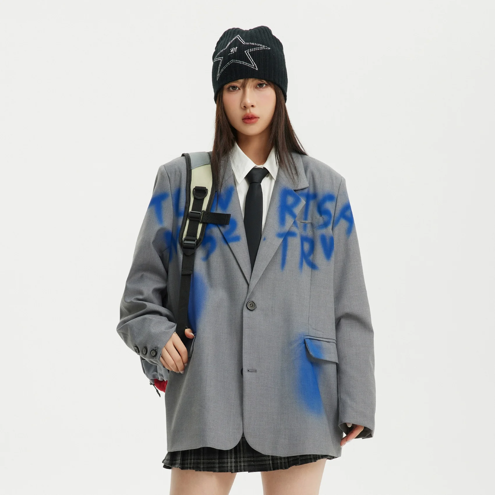 American retro spray-painted graffiti silhouette suit - Image 3