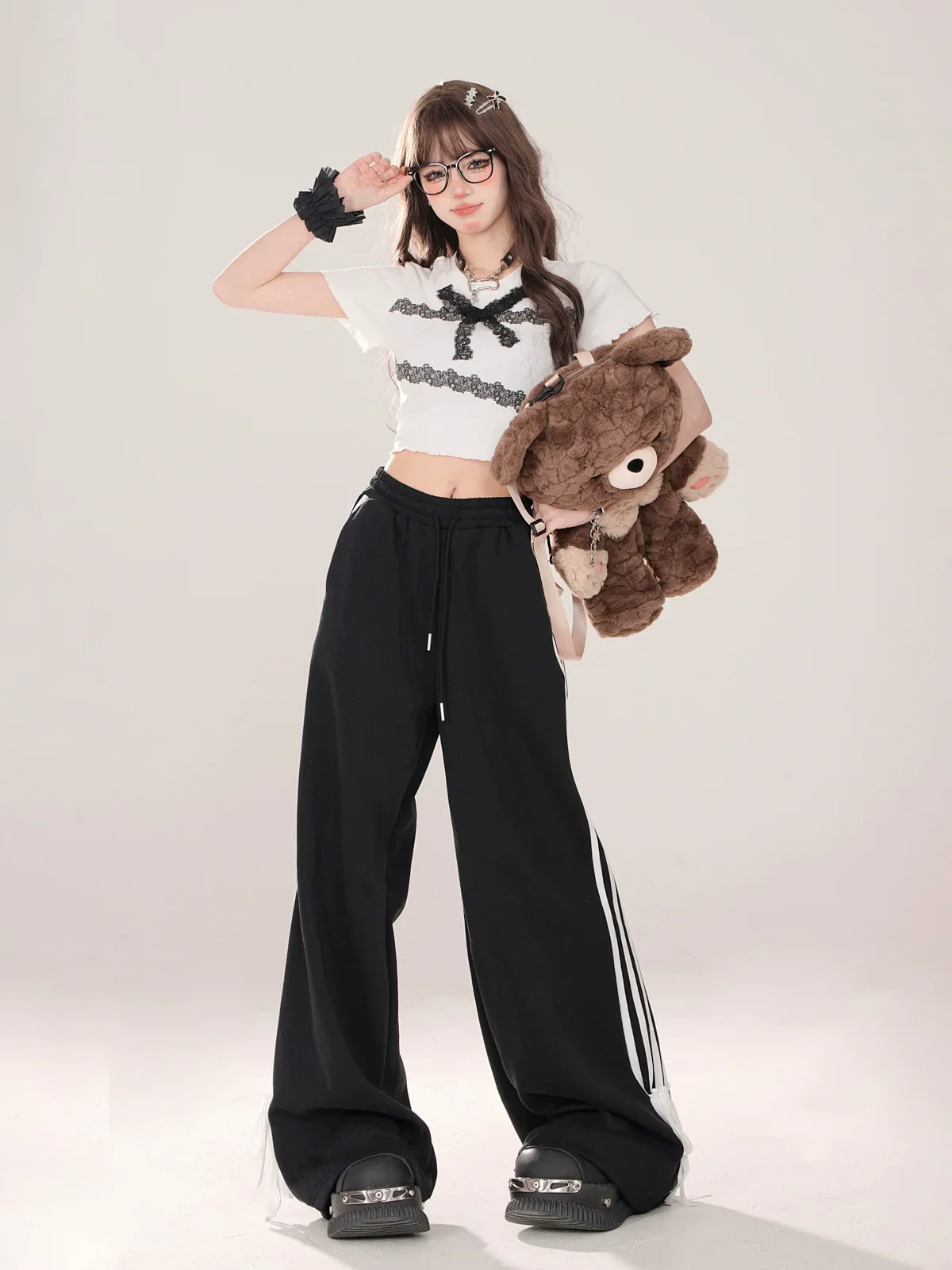 American Street Drawstring Ribbon Design Casual Pants - Image 3