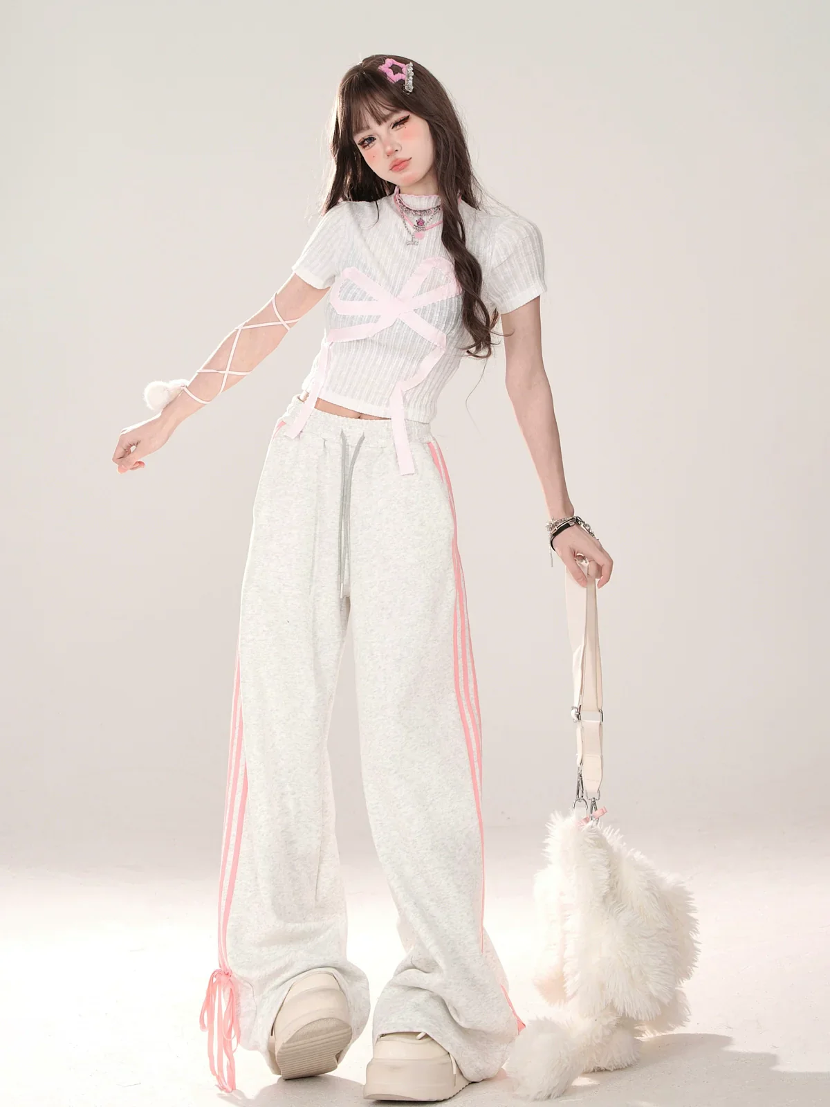 American Street Drawstring Ribbon Design Casual Pants - Image 8