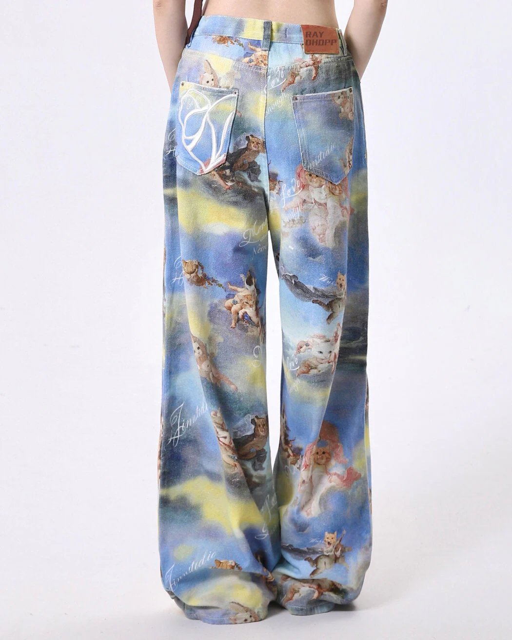 Angel Cat Print Wide-Leg Pants - Image 3