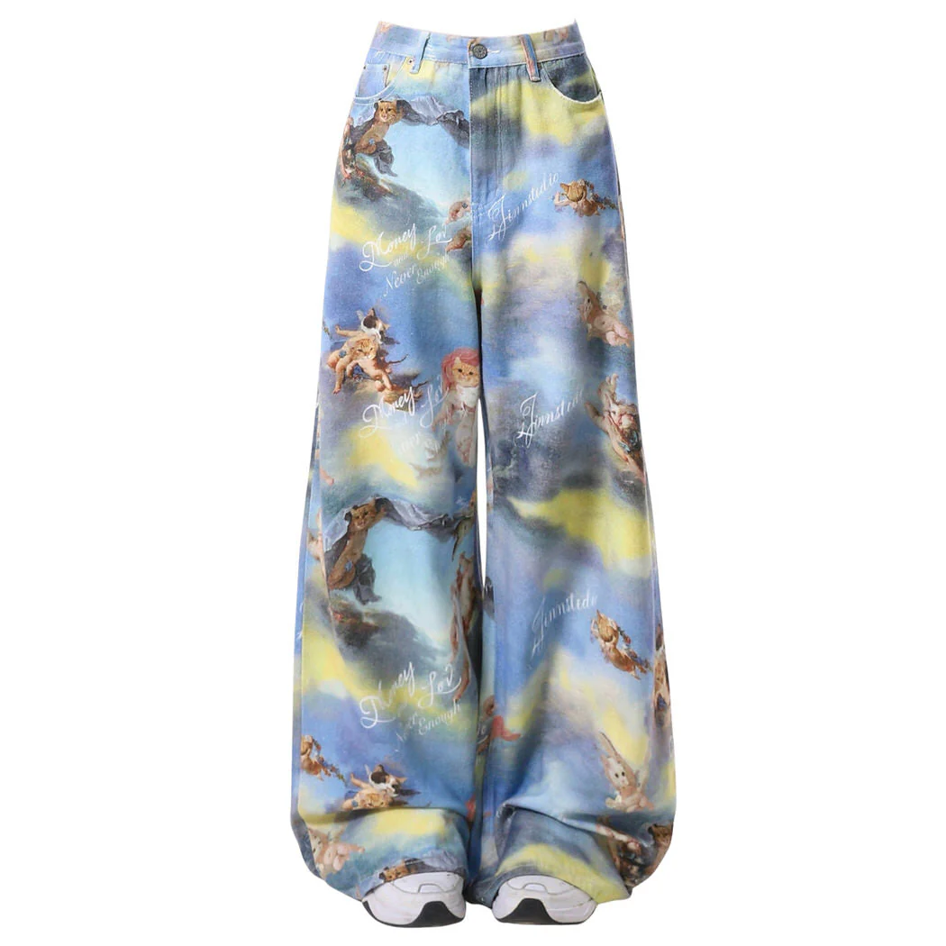 Angel Cat Print Wide-Leg Pants - Image 5