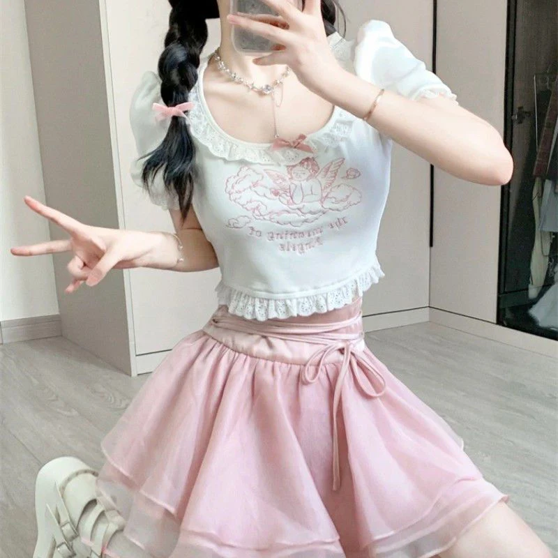 Angel lace sweet embroidered T-shirt - Image 4