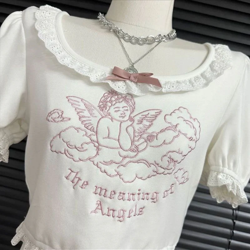 Angel lace sweet embroidered T-shirt - Image 5