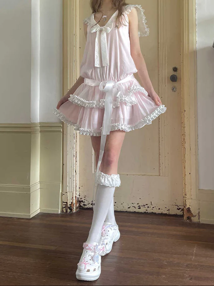 Angel Pink Lace Bow Dress - Image 2