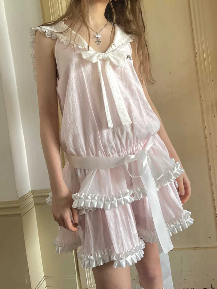 Angel Pink Lace Bow Dress - Image 4