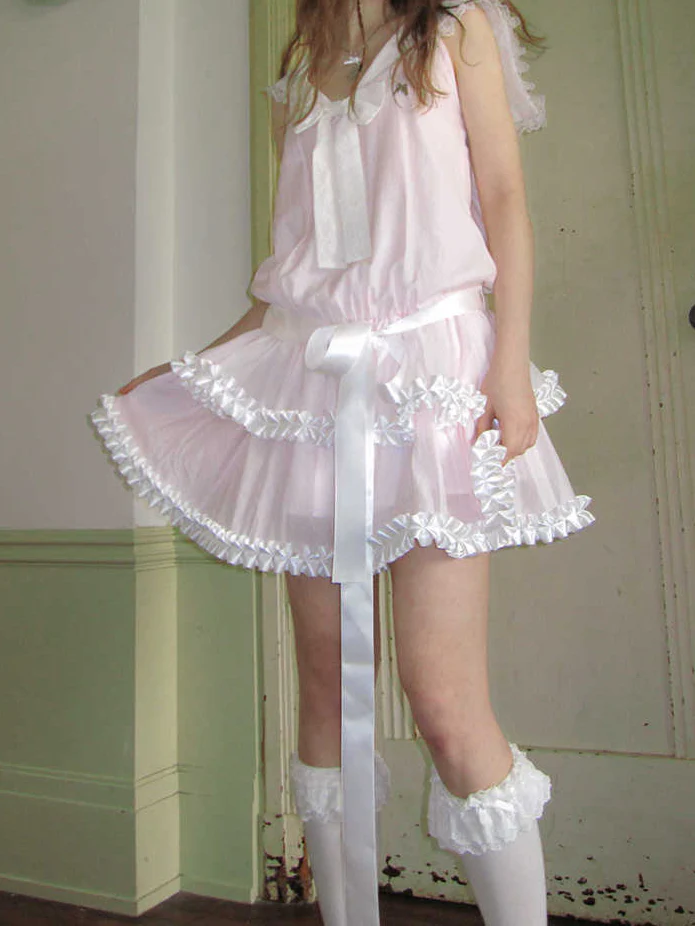 Angel Pink Lace Bow Dress - Image 5